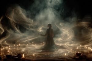 mystical numerology numbers glowing with soft spiritual light on dark background