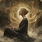 person sitting calmly in soft light listening inward peaceful introspective atmosphere