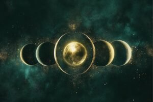 all moon phases in night sky sequence mystical soft glowing lunar cycle