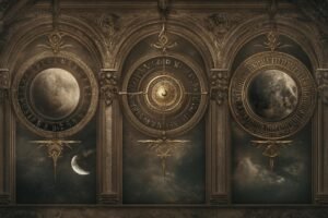 moon phases with person aligning actions and energy soft mystical calm atmosphere