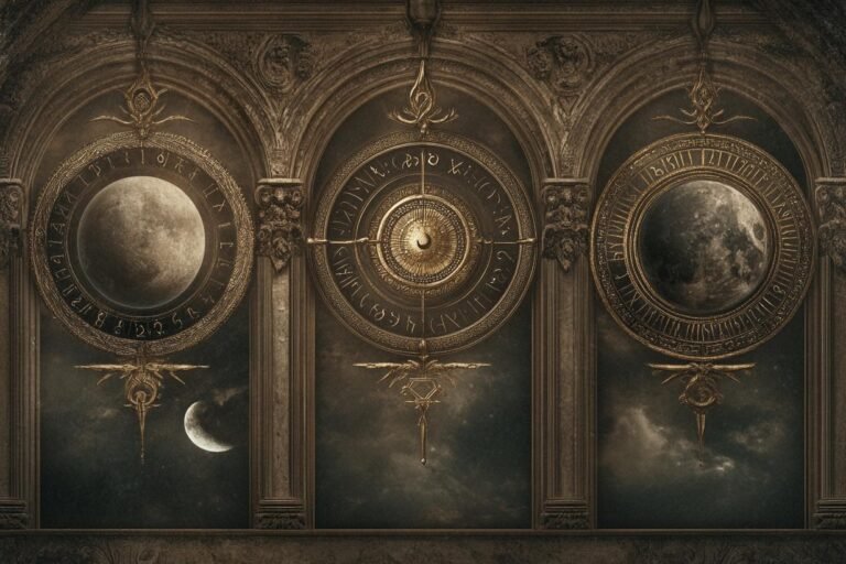 moon phases with person aligning actions and energy soft mystical calm atmosphere