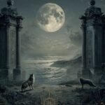 The Moon tarot card from the Rider-Waite deck showing a full moon over a winding path with a dog, wolf, and crayfish, symbolizing confusion, intuition, and unclear perception
