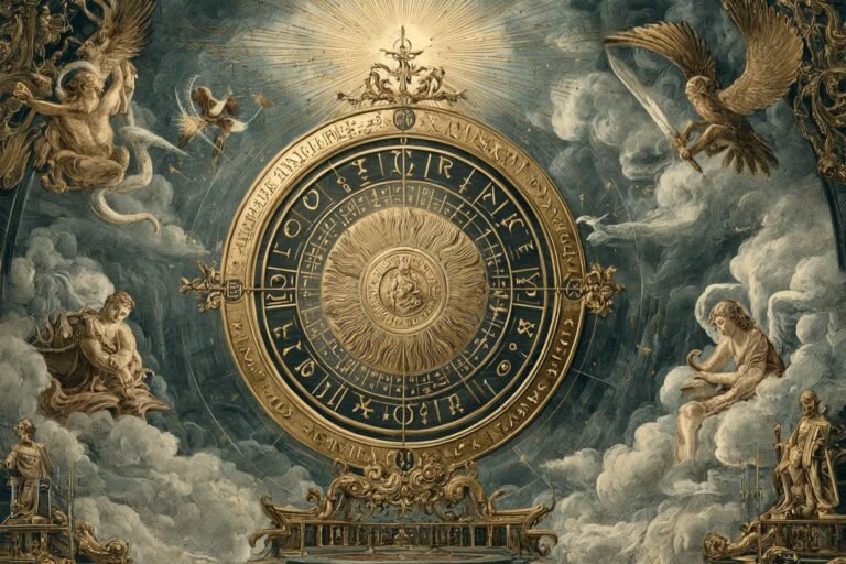 The Wheel of Fortune tarot card from the Rider-Waite deck — a large wheel with Hebrew letters and symbolic figures, a sphinx at the top, flanked by four winged creatures reading from books