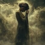 Woman standing between shadow and light symbolizing emotional attachment and painful love