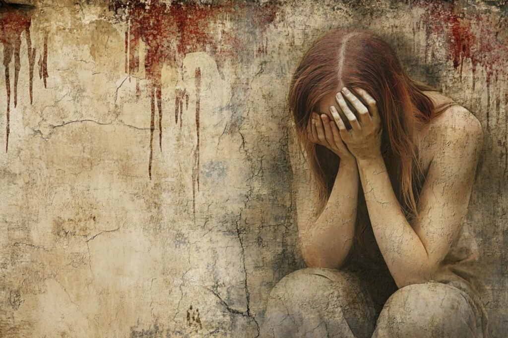 Woman sitting quietly with visible emotional heaviness